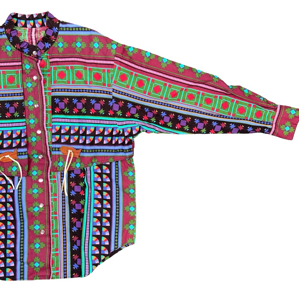 Handmade Southwestern Aztec print western pearl snap shirt - Picture 3 of 7